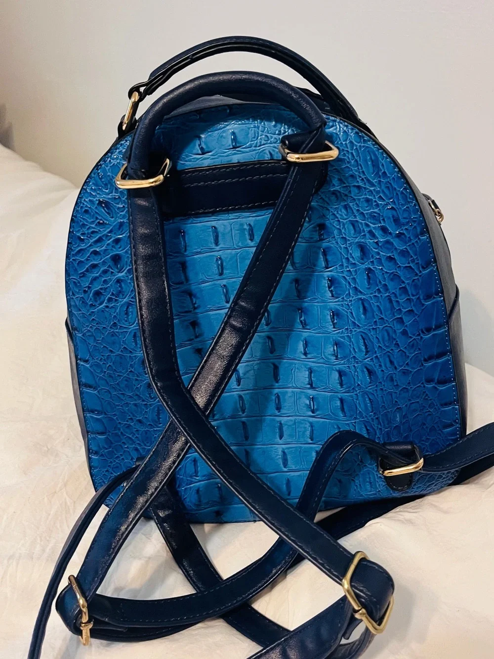 Blue Croc-Embossed Mini Backpack Bag